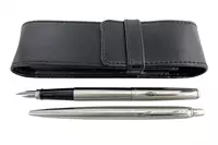 Parker Jotter Steel CT Ballpoint + Fountain pen + Pen Pouch Set