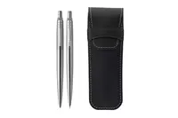 Parker Jotter Steel Ballpoint Pen + Mechanical Pencil + Black Pen Pouch Set