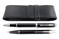 Parker IM Black Lacquer CT Rollerball + Ballpoint + Pen Pouch Set