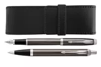 Parker IM Dark Espresso Fountain Pen + Ballpoint Pen + Pen Pouch Set