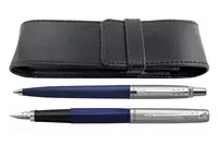 Parker Jotter Original Blue Fountain Pen + Ballpoint Pen + Pen Pouch Set