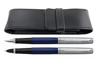 Parker Jotter Original Blue Fountain Pen + Rollerball + Pen Pouch Set