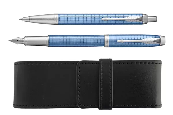 Parker IM Premium Blue Fountain Pen + Ballpoint + Pen Case Set