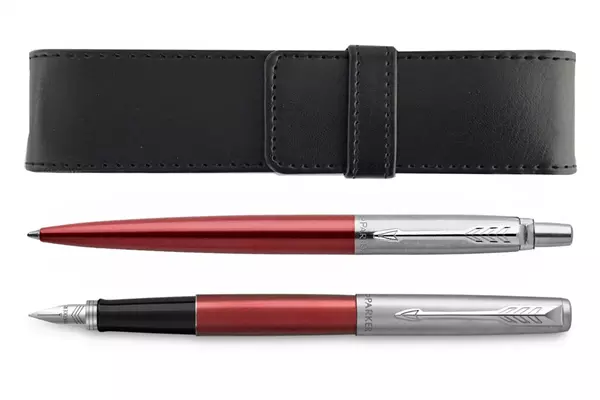 Parker Jotter Kensington Red CT Ballpoint + Fountain pen + Pen Pouch Set