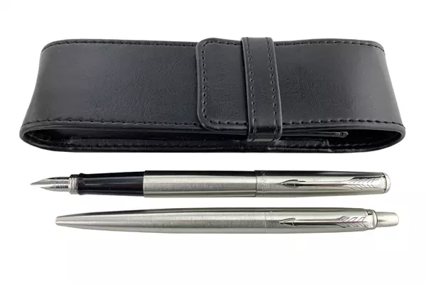 Parker Jotter Steel CT Ballpoint + Fountain pen + Pen Pouch Set