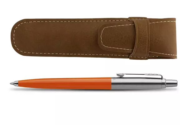 Parker Jotter Orange Ballpoint & Brown Pen Pouch Set