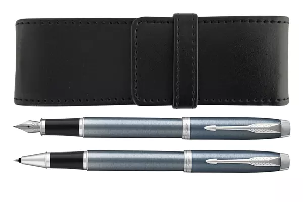 Parker IM Light Blue Grey Vulpen + Rollerball + Penetui Set