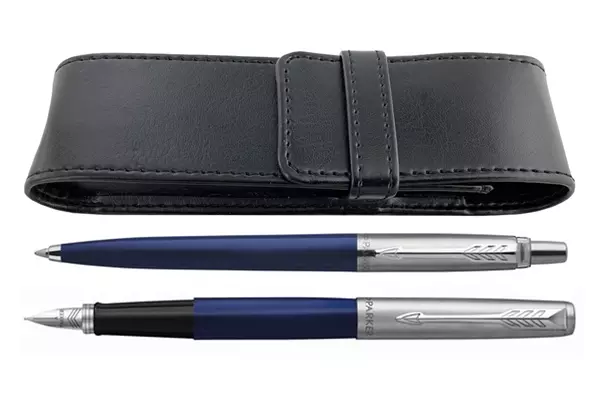 Parker Jotter Original Blue Fountain Pen + Ballpoint Pen + Pen Pouch Set