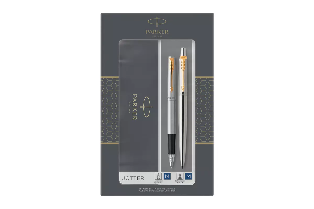 Parker Jotter Ballpoint + Fountain Pen Steel GT Set