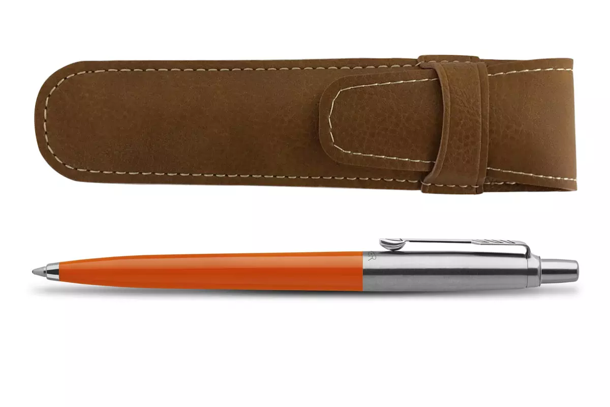 Parker Jotter Orange Balpen & Bruin Etui Set