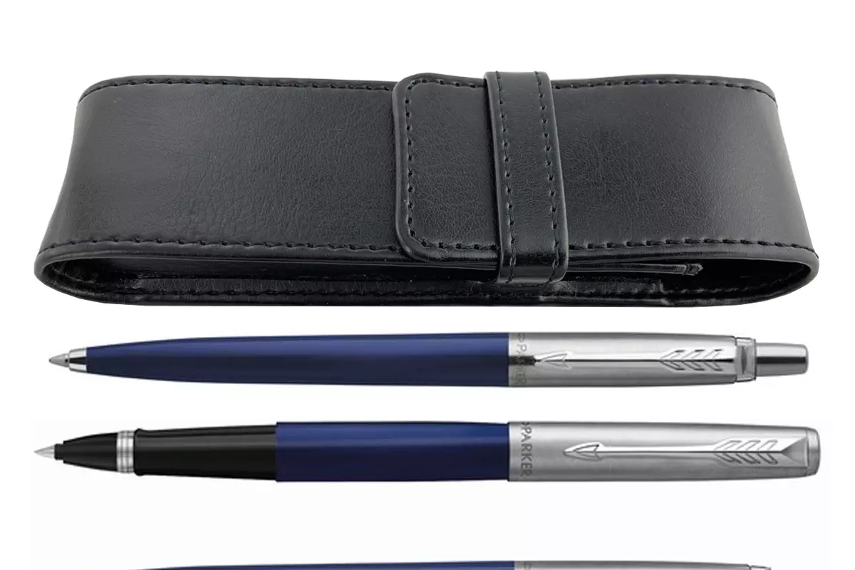 Parker Jotter Original Blue Rollerball + Ballpoint + Pen Pouch Set